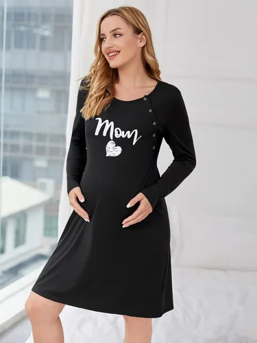Vista 4 de Verdusa Camisón de maternidad para mujer, ropa de dormir para lactancia materna, Negro