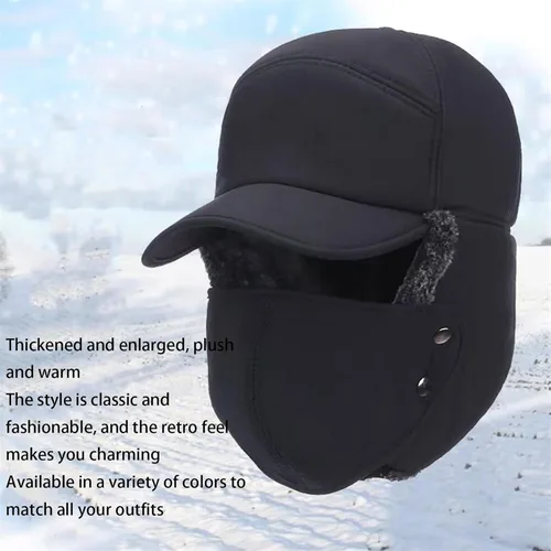 Vista 3 de Tozuor - Sombrero de trampero peludo, unisex con máscara facial, resistente al viento, cálido sombrero de trampero para invierno ruso sombreros