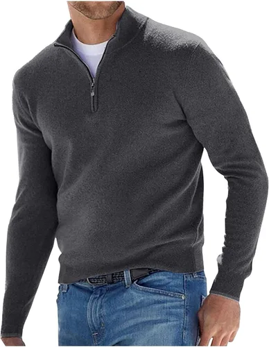 Vista 9 de Ymosrh Suéter de cuello redondo para hombre, casual, con cremallera de un cuarto, sudadera básica de manga larga, sudaderas M-5XL