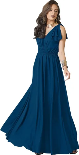 Vista 24 de KOH KOH Vestido largo maxi para mujer 2025 con cuello en V, sin mangas, con volantes, para dama de honor, baile de graduación Negro
