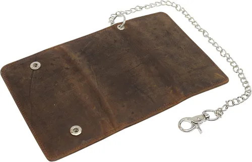 Vista 6 de CAZORO Cartera de cadena de motocicleta de Estados Unidos para hombre, 100% piel auténtica natural, bloqueo RFID triple largo, organizador de dinero