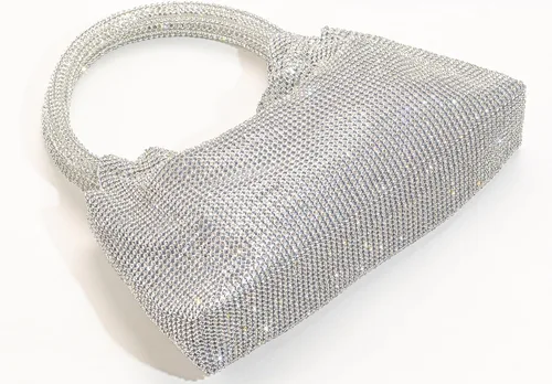 Vista 8 de Bolsos de noche con diamantes de imitación para mujer, bolso de mano brillante con purpurina y asa superior de cristal para fiesta y boda