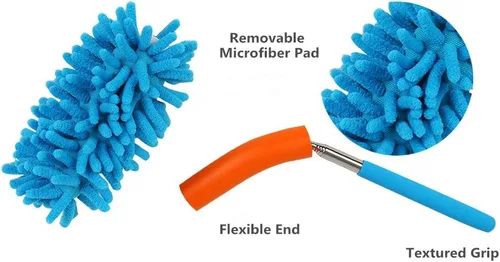 Vista 6 de Maguu Cepillo de polvo lavable de largo alcance con poste telescópico, plumero de microfibra flexible extensible retráctil para el hogar, automóvil