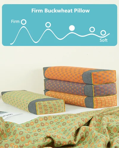 Vista 4 de Almohadas rectangulares de trigo sarraceno, almohadas planas de apoyo cervical para dormir, relleno de casco de trigo sarraceno ajustable