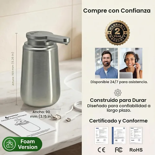 Vista 9 de GentleJet NovaJet - Dispensador automático de jabón espumoso con sensor sin contacto, USB-C recargable, acero inoxidable 304, IPX5 resistente al
