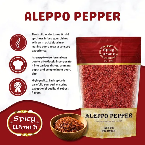 Vista 2 de Spicy World Aleppo Pepper Flakes 7 onzas Auténtica especia de chile turco para un calor y sabor exquisitos Chili picado premium de la región