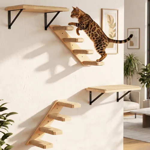 Vista 16 de Estante de Pared para Gatos con Percha de Ventana, Cama Hamaca para Gatos con Almohadilla para Rascar, Estante para Gatos para Trepar, Dormir