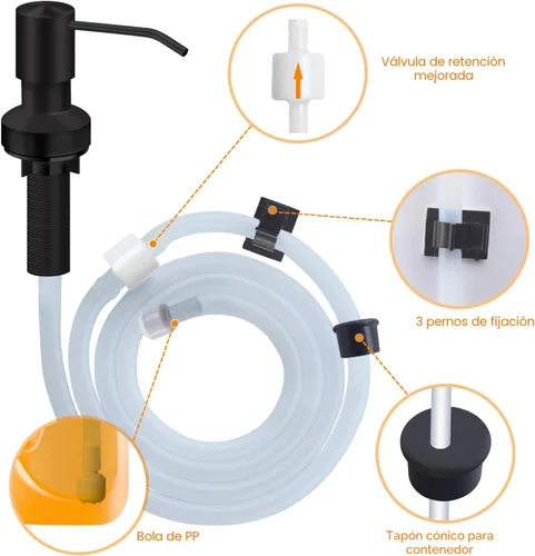 Vista 4 de Dispensador de jabón para fregadero de cocina, dispensador de jabón integrado para fregadero de encimera con kit de tubo de extensión de 47