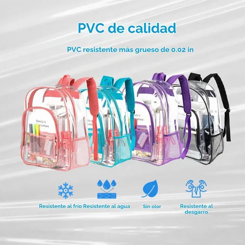 Vista 7 de Keepcross Mochila transparente para la escuela, bolsa transparente Negro