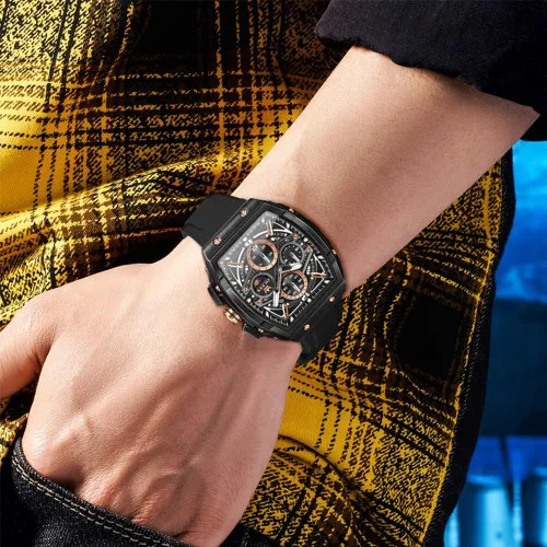 Vista 2 de OLEVS Men Watches Business Dress Chronograph Big Square Quartz Analog Male Watch Silicone Strap Waterproof Date Gift Mens Wrsit Watch Silver