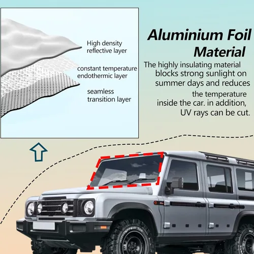 Vista 3 de Parasol para parabrisas de automóvil compatible con INEOS Grenadier 2020-2025, protector solar para parabrisas delantero, protección contra rayos UV