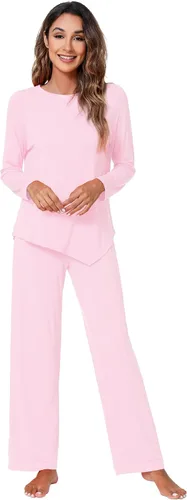 Vista 16 de WiWi Conjunto de pijama para mujer, súper suave, manga larga, ropa de dormir, ropa de dormir, ropa de descanso, viscosa de bambú, S-XXL A-aqua