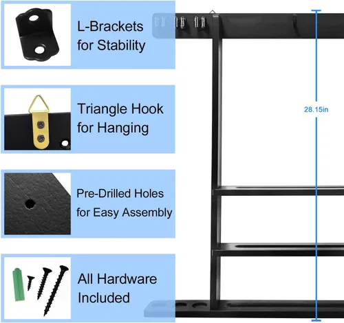 Vista 3 de Soporte para palos de billar de madera maciza, soportes para tacos de billar para accesorios de billar para sala de juegos, bar, (negro)