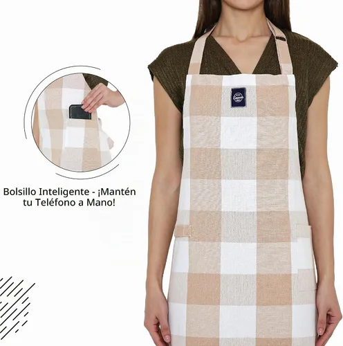 Vista 5 de Encasa XO Delantales de cocina de algodón para mujeres y hombres con bolsillo y bucle para toalla, correa ajustable para cuello y espalda