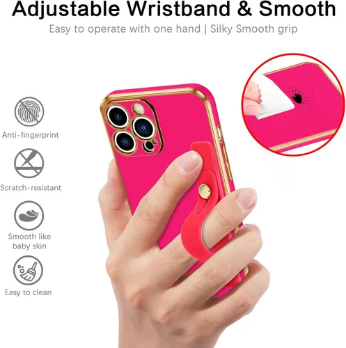 Vista 3 de VENINGO Funda para iPhone 13 Pro Max, TPU suave de ajuste delgado con soporte de pulsera ajustable, resistente a los arañazos y a prueba de golpes