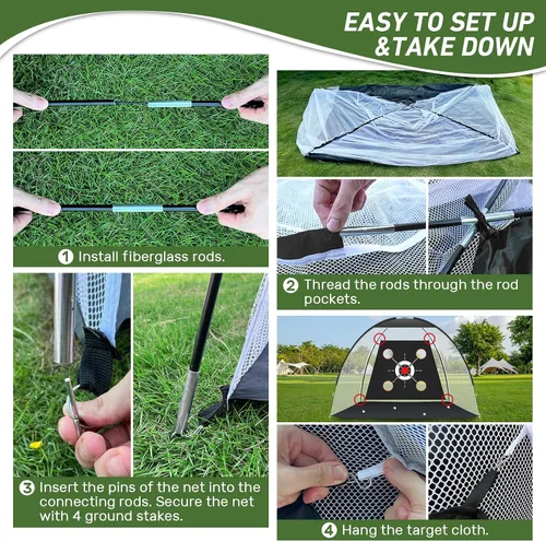 Vista 3 de Golf Net with Practice Mat,Golf Hitting Aid Nets 10x7FT for Backyard Driving Chipping Training Swing with Target Mat Balls for Outdoor Indoor，Gifts