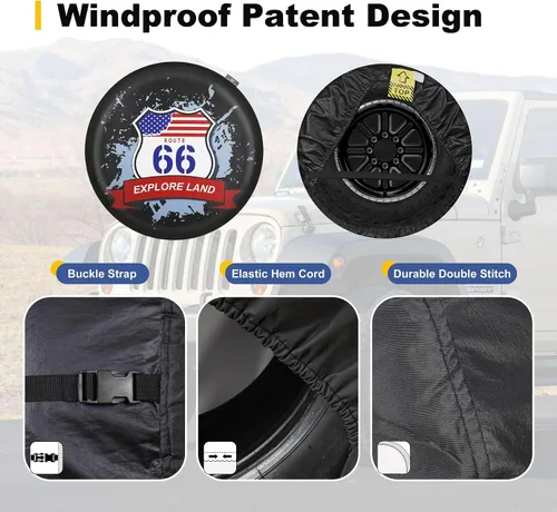 Vista 5 de Explore Land Funda para neumático de repuesto de 26-27.75 pulgadas. Compatible con remolques, vehículos recreativos, SUV, camiones, cubierta suave