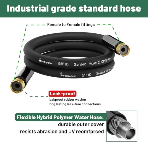 Vista 2 de Beitopamz Manguera de jardín corta de 1 pie x 5/8 pulgadas hembra a hembra, conector extensor de manguera de agua pequeña resistente, conexiones sin