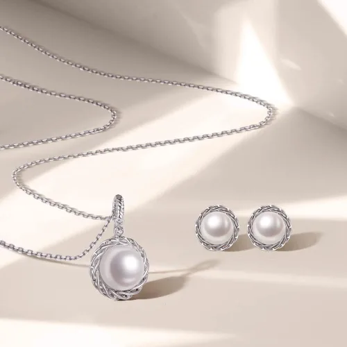 Vista 4 de immobird Pearl Set Jewelry for Women Sterling Silver Real Pearl Earrings and Necklace Set for Women Pearl Bridal Jewelry Set for Wedding