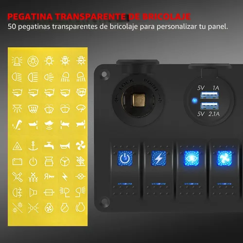 Vista 4 de DaierTek Panel de interruptores basculantes marinos de 6 bandas, impermeable, 12 voltios, panel de interruptor de palanca de barco de 12 V con luz
