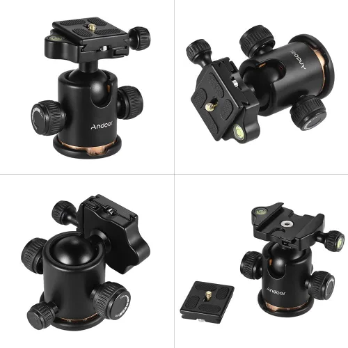 Vista 4 de Andoer cabezal de trípode, con rotación de 360 grados. Trípode para cámara con placa de liberación rápida y cabeza de bola, carga máxima de 8 kg