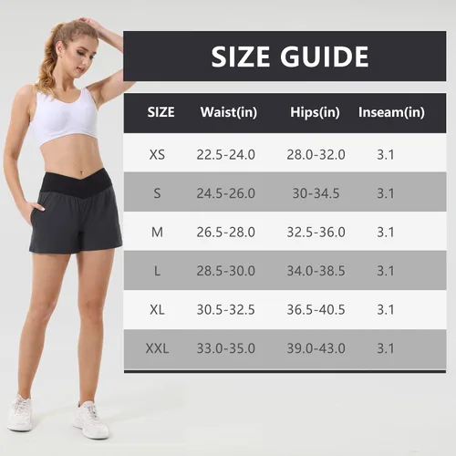 Vista 7 de HARTPOR Pantalones cortos deportivos 2 en 1 de secado rápido para mujer, cintura cruzada con bolsillos, forro de malla para entrenamiento, gimnasio