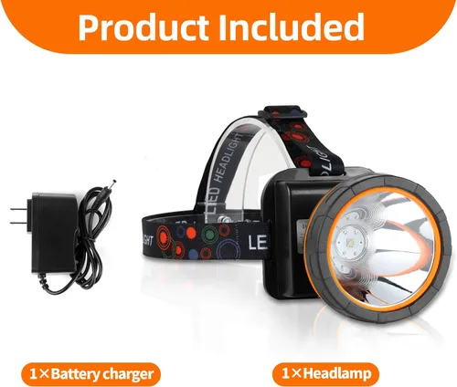 Vista 3 de Coon - Luz de caza con luz LED superbrillante con 2 modos de luz, faro impermeable y recargable, linterna de minero dorada ajustable para caza