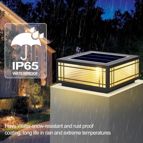 Vista 2 de SLAWA Lámpara de poste solar para poste exterior, con tapas de columna de energía solar LED, lámparas de aluminio impermeable para valla de vidrio