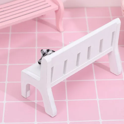 Vista 7 de SEWACC Figura de silla de porche en miniatura, banco de jardín doble de madera blanca, muebles para casa de muñecas para jardín de hadas, accesorios