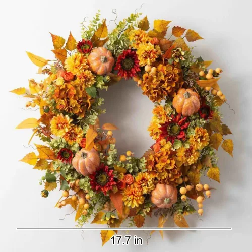 Vista 6 de Ochine Corona artificial de otoño para puerta delantera, decoración de otoño, corona de cosecha de otoño, corona de cosecha de otoño, hoja de arce B