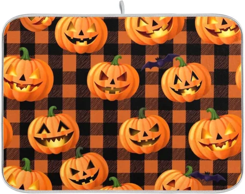 Vista 13 de Tapete de secado de platos de camión de otoño de 16 x 18 pulgadas, hojas de otoño, calabaza, girasol, almohadilla de secado de platos, protector
