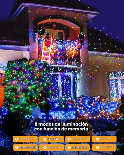 Vista 2 de Blingstar - Luces de Navidad de Cadena de Luces de Color, 33 pies, 100 LED, impermeables, multicolor, luces parpadeantes de 8 modos, 30 V