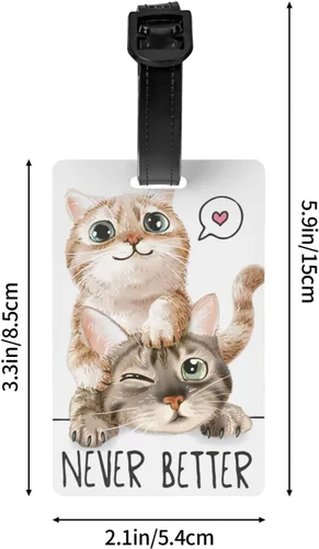 Vista 4 de Lindas etiquetas de mochila de gatos para niños y adultos, etiquetas de equipaje de animales pequeños y divertidos, etiquetas para maleta, 1 paquete