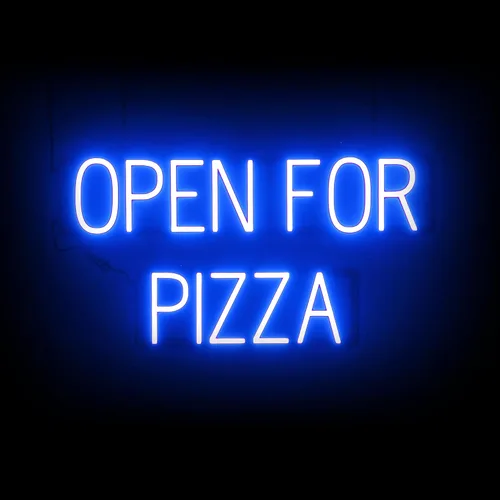 Vista 51 de SpellBrite Cartel PIZZA Letrero relacionado con pizza con aspecto de neón, fuente de luz LED azul 17.6 x 6.3 pulgadas Ultra-Bright