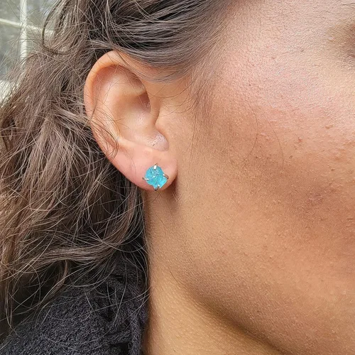 Vista 97 de Aretes de piedra preciosa natural en bruto con oro rosa sobre plata de ley 925, 6 a 0.276 in, regalo de piedra de nacimiento de calidad genuina