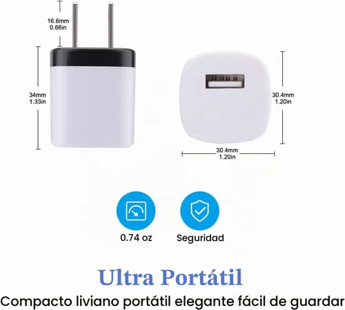 Vista 2 de Enchufe de pared USB, 10 unidades, 1A/5 V, adaptador de corriente de bloque 2-BLANCO