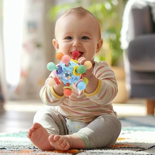 Vista 2 de Juguetes de dentición para bebés, mordedores para bebés, juguetes sensoriales Montessori para 0-6 6-12 meses, regalos para niños de 1 año, niños
