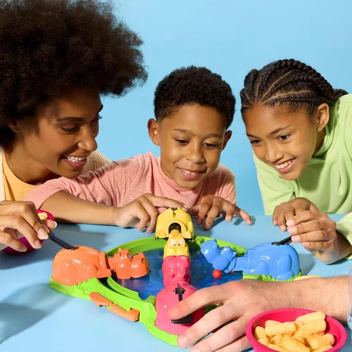 Vista 6 de Hasbro Gaming Juego de hipopótamos hambrientos hambrientos para preescolares Relanzamiento instantáneo de mármol, fácil instalación