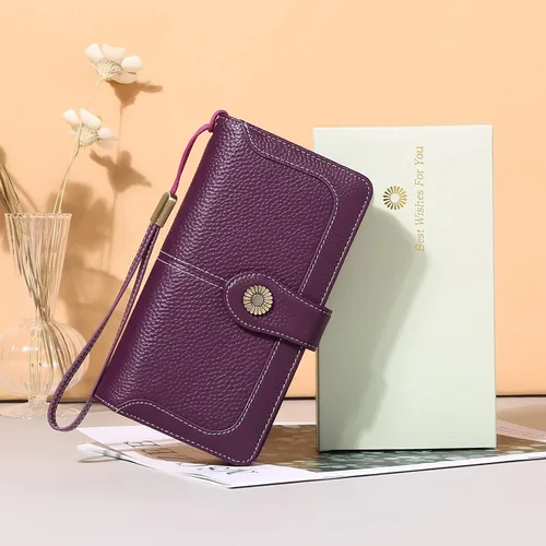Vista 6 de FALAN MULE Cartera de cuero genuino RFID bloqueo gran capacidad Trifold señoras cartera.