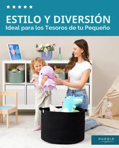 Vista 4 de XXXXL LAVABLE Cesta Grande Negra para Mantas Cesta para Sala de Estar 2 Piezas Cestas de Juguetes Almacenamiento Niños de Cuerda Tejida XXX Cesta