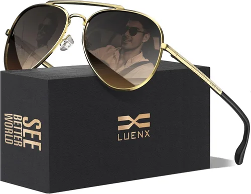 Vista 9 de LUENX Aviator Polarized Sunglasses Men Women Classic UV400 Driving negro (Black/Black Frame)