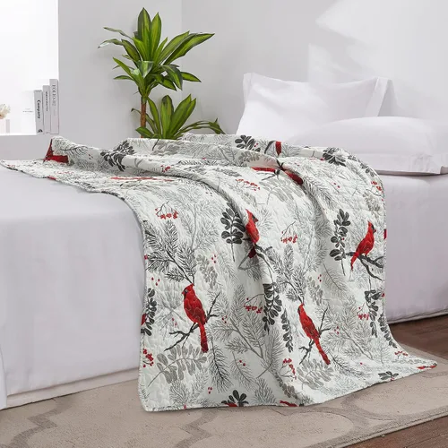Vista 5 de Virah Bella - Manta acolchada de 50 x 60 pulgadas - Edredón ligero para acento, decoración o ropa de cama - Manta con temática cardenal Cardinals