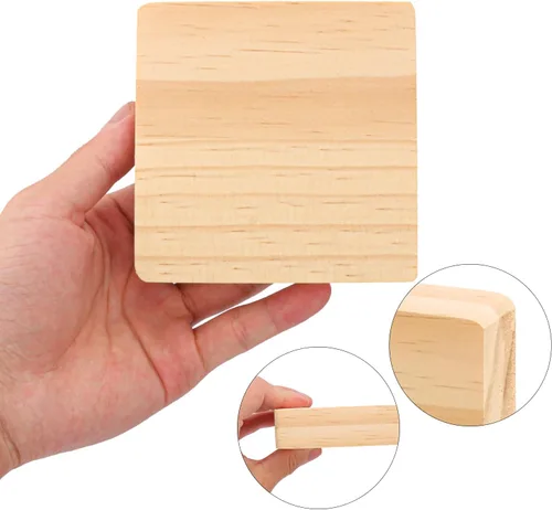 Vista 3 de Paquete de 25 bloques de madera sin terminar para manualidades, bloques cuadrados de madera de 4 x 4 x 1 pulgada, tableros de madera de pino prémium