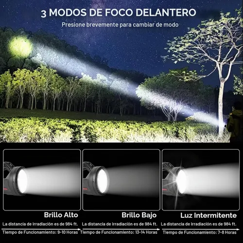 Vista 2 de Linterna LED recargable, linterna de camping portátil de 4800 mAh, 7 modos de luz e impermeable, proyector de mano súper brillante para emergencias