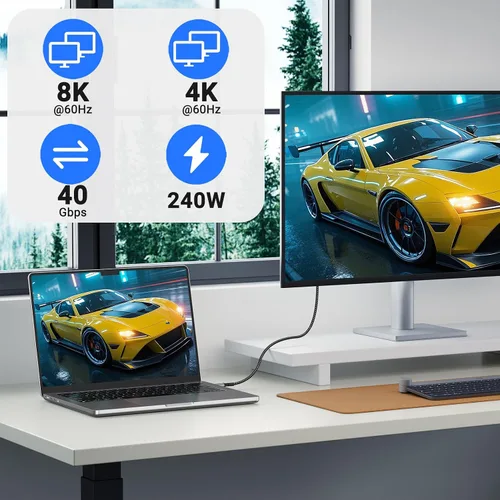 Vista 5 de Paquete de 2 cables USB 4 de 1 pie, cable USB C a USB C de 240 W, transferencia de datos de alta velocidad de 40 Gbps y salida de video de pantalla