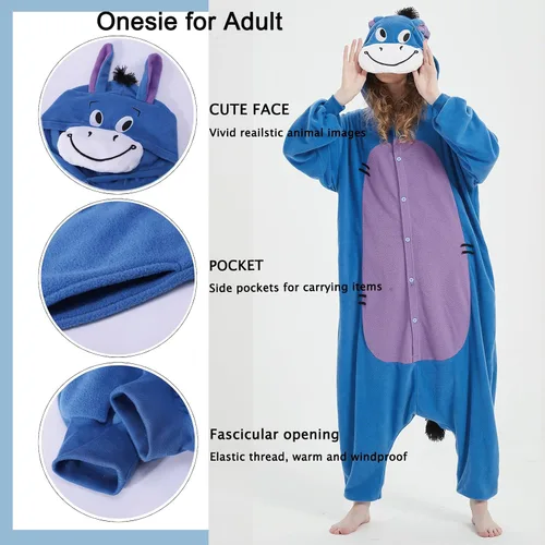 Vista 6 de SWEETXIN Pijama unisex para adultos y niños, para Halloween, Navidad, ropa de dormir, traje de cosplay para mujeres y hombres