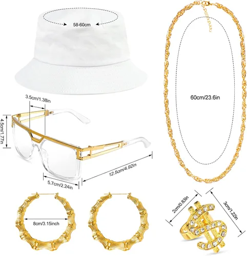 Vista 2 de Hip Hop Costume Kit 90s Outfit Bucket Transparent Sunglasses Gold Chain
