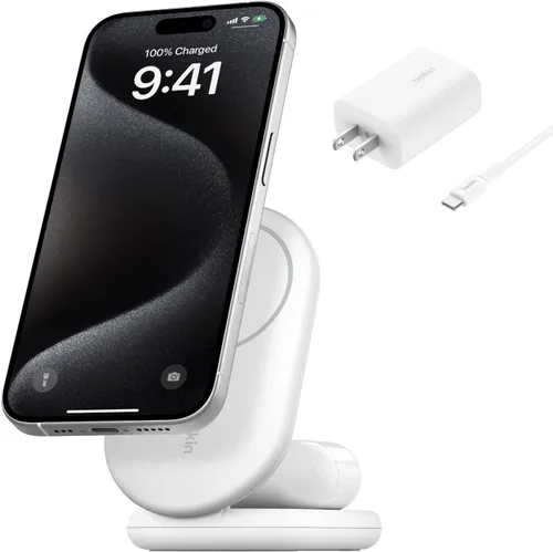 Vista 10 de Belkin Cargador Compatible con MagSafe, Cargador Magnético Plegable 2 en 1 de 15W - Carga Inalámbrica Certificada Qi2 para Apple iPhone 16, Apple