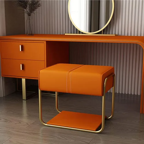Vista 2 de ZAIHW Taburete cuadrado de cuero mate con patas doradas, cómodo banco de entrada con asiento acolchado, taburetes de maquillaje para tocador