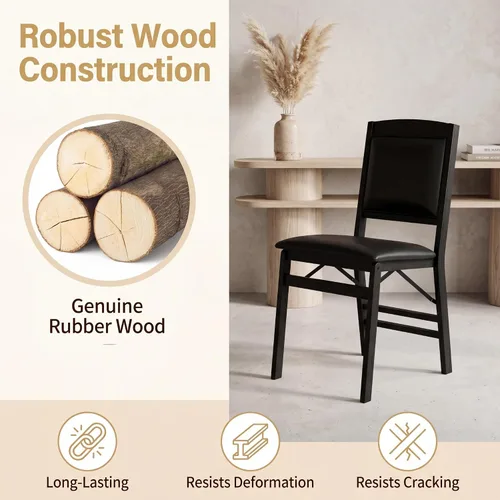 Vista 6 de GOFLAME Folding Dining Chairs Set of 2, Faux Leather Upholstered Kitchen Chairs with Padded Seat and Backrest, Solid Wood Foldable Chairs for Living